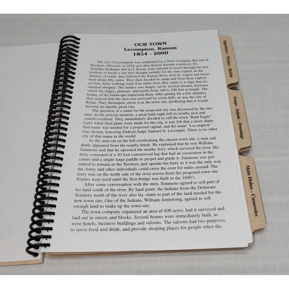 Lecompton Historical Society Cookbook Tan Kansas Recipes Spiral Vintage